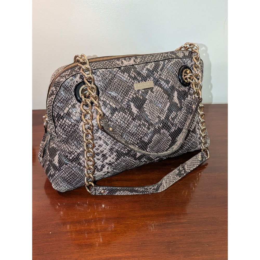 Kate Spade Grey Snakeskin Print Quilted Shoulder Bag Gold Chain Strap Mob Wife